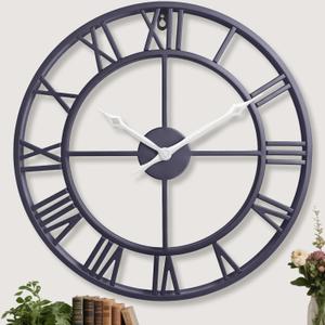 24 Inch Large Wall Clocks for Living Room Decor, Big Roman Numerals Vintage Gold Modern Decorative Metal Oversized Wall Clocks for Bedroom, Kitchen, Office,Housewarming Gift (Slate Gray)