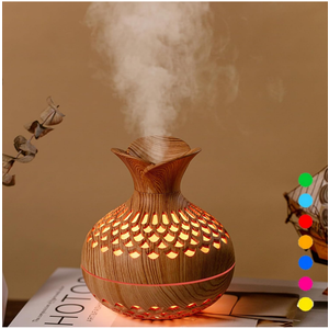 Colorful Cool Mini Humidifier, Flower Shape USB Personal Desktop Humidifier for Car, Office Room, Bedroom,etc. 2 Mist Modes, 7 colors,Super Quiet (Lightwood) (MISSING TOP)