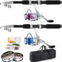 Fishing Pole Combo, 6.9ft 2Pcs Telescopic Rods Set, Collapsible Fishing Rods, 2PCS Spinning Reel Set with Carrier Bag Freshwater Fishing Rod and Reel Combos Kits