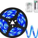 echosari Blue Led Strip Lights Waterproof Battery Operated with Remote, 8 Modes, Dimmable, Timer, Self-Adhesive, Cuttable, 3M 90Led Battery Strip Led Light for Indoor Outdoor Decor
