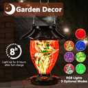 LUJII Solar Hummingbird Feeder for Outdoors Hanging with Color Changing, Hand Blown Glass Reservoir, 32 fl.oz, Never Leak, Lighted Lantern for Garden Decor, Unique Gift for Bird Lover (Red)