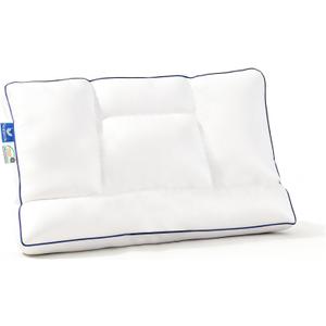 Goose Down Pillows for Sleeping Cervical Neck Pain Relief Soft Cotton Cover Ergonomic Multifunctional Partition Side Back Stomach Sleepers Thin Flat Bed Pillow (1, 16.5x26 Inch)