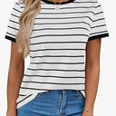 LilyCoco Women's Short Sleeve Striped Shirt Summer Crewneck T Shirt Basic Tops, Small