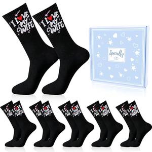Husband Birthday Gift, 6 Pcs funny socks for men, I Love My Wife Socks for Valentine's Day and Christmas (US, Alpha, One Size, Regular, Regular, 6, i love my wife)