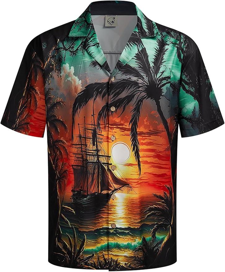 Hawaiian Shirt Short Sleeves Coconut Printed Button Down Summer Beach Casual Shirts