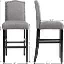 Bar Stools Set of 2, Bar Height Dining Side Barstools, w/Thick Cushion, Linen Surface, Nailhead Trim, Rubber Wood Legs, High Leisure Chairs for Living Room, Kitchen, Dining Room, Gray