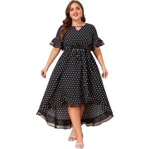 ZNU Womens Plus Size Evening Party Dresses Elegant Retro Cocktail Dress 2025 Summer Mesh Ruffle Sleeves Flowy Maxi Dress (0X, Black)
