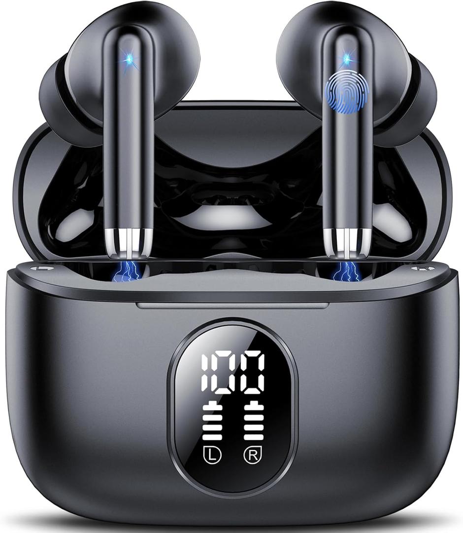 QXQ 2026 New Wireless Earbuds, Bluetooth 5.4 Headphones HiFi Stereo with 4 ENC Mic, 40H Mini Ear Buds in-Ear Noise Cancelling Earbuds with LED Screen, Light Bluetooth Earphones for Android iOS, Black