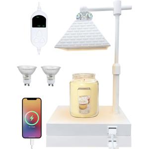 FINPOT Candle Lamp Warmer, Candle Warmer Lamp with Timer & Dimmer, Candle Warming Lamp with USB Charging Ports & 2 Bulbs, Wax Warmer Lamps Scented Candles Home Decor (White)