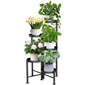 KISENG 5 Tier Plant Stand Indoor, Metal Corner Plant Shelf Outdoor, Foldable Tall Plant Rack for Mutiple Plants, Flower Pot Holder Display Stand for Living Room Patio Home Decor for Gatdening