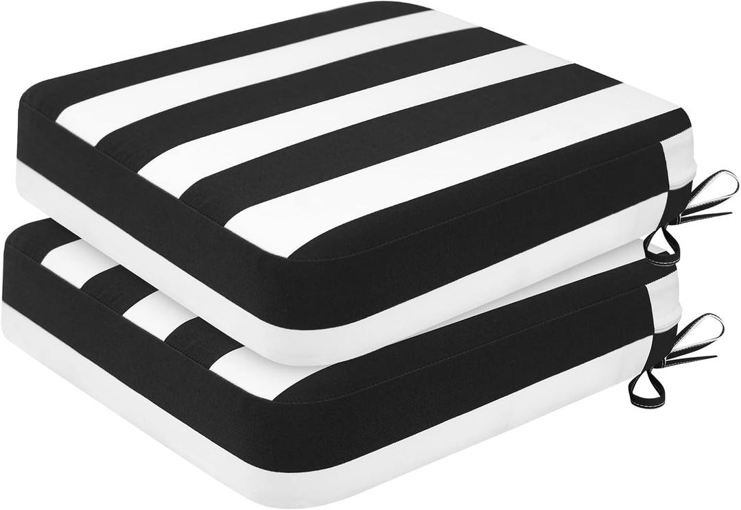 Outdoor Chair Cushions Set of 2, Waterproof Patio seat Cushions for Outdoor Furniture, Fade Resistant with Non Slip Bottom, Replacements for Dining Chairs, 19x 19 Black White