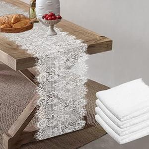 Pardecor Lace Table Runner 120inch 5pack White Table Runner for Wedding Table Overlay Floral Lace Table Runner White Lace Classy for Rustic Boho Bridal Decorations Christmas Table Runner (5, White)