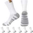 MUQU Mens White Crew Socks - Sports Thin Athletic Breathable Running Long Socks 6 Pairs S | 3-6