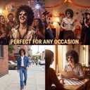 70s Wig for Men Funny Disco Hippie Wigs for Halloween Costume Party Short Brown Culry Wigs with Glasses Mustache Necklace (Brown)