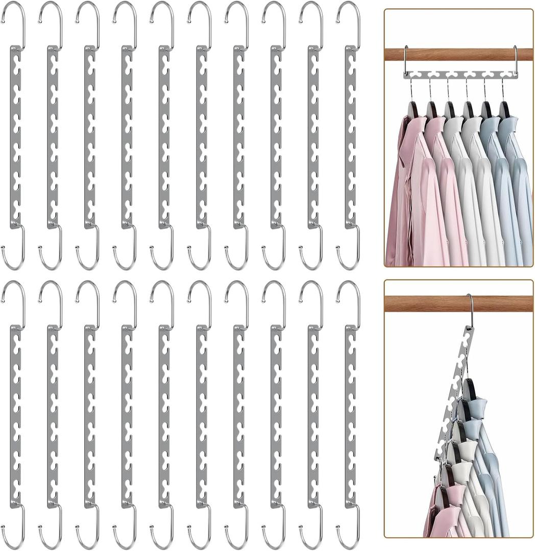 Space Saving Hangers for Clothes 20 Pack, Sturdy Metal Hangers Wardrobe Organizer, Magic Cascading Hanger, Closet Space Saver Closet Organizers and Storage (10 inch)