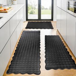 Kitchen Mats for Floor,3PCS Black Kitchen Rugs,Non-Slip Standing Mat,Cushioned Anti Fatigue Waterproof Foam Kitchen Rug Set for Office Sink Laundry