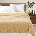 BOURINA Faux Cashmere Fringe Throw Blanket Decorative Lightweight Throw Soft Cozy for Bed or Sofa Outdoor Blanket, 50" x 70" Yellow