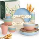 Wrova 40-Piece Wheat Straw Dinnerware Sets for 8, Unbreakable Kitchen Plates and Bowls Set with Cups Set, Soy Sauce Dish for BBQ, Microwave and Dishwasher Safe Dishware Sets for Kitchen- Nordic