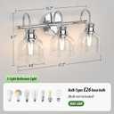 3 Lights Bathroom Vanity Light Fixtures, Chrome Traditional Classic Vanity Light with Clear Glass, Bathroom Lighting Fixtures Over Mirror