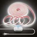 Waterproof Motion Sensor COB LED Light Strip 20FT Cold White 6000K AC 110V 288LEDs/M Super Bright Time-Delay Adjustable Flexible Plug In Motion Activated Led Strip Light for Cabinet Under Bedroom