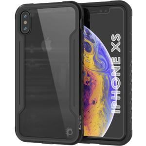 Punkcase iPhone Xs [Armor Stealth Series] Ultra Thin & Protective Military Grade Multilayer Cover W/Aluminum Frame [Clear Back] Ultimate Drop Protection for Your iPhone Xs (5.8") (2018) (Black)