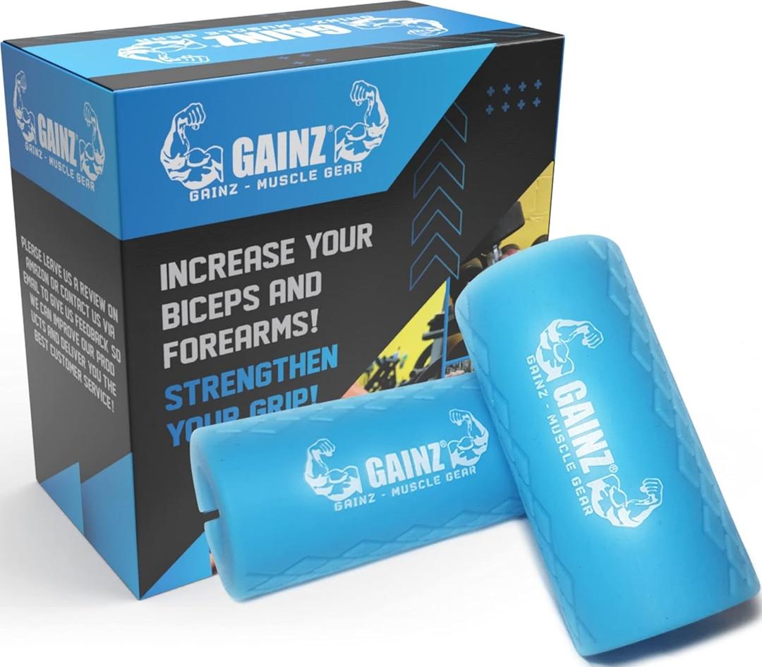 Gainz - Thick Grips Dumbell/Barbell Weight Lifting Adapters - Grow Bigger Biceps - Training, Bodybuilding (Set of 2) (Blue)