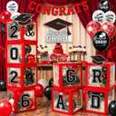 Graduation Decorations Class of 2026 Red and Black Balloon Boxes for High School & College, Congrats Grad Party Table Decorations with 4 String Lights, GRAD and So Proud of You Letters