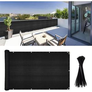 3x10Ft Balcony Privacy Screen, Apartment Railing Cover for Sunshade Wind & UV Protection, Outdoor Privacy Fence Screen for Patio, Terrace, Porch & Poolside Protection (Black)