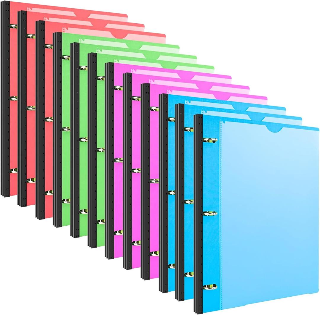 INFUN 1 INCH Telescoping 3 Ring Binder - 12PCS, Flexible 1 INCH Binders 3 Ring with Customizable Front Cover and Clear Catalog Pocket, 225 Sheet Capacity (Red+pink+ Blue+green)
