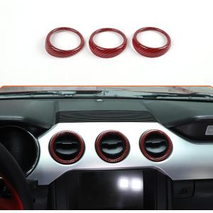RT-TCZ Center Console Air Conditioner Outlet Vent Trim Cover Ring Interior Accessories for Ford Mustang 2015-2022,3PCS (Red Carbon Fiber Grain)