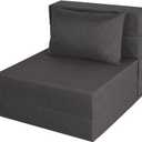Fvkind Folding Sofa Bed, Foldable Sleeper Chair with Washable Cover, Convertible Futon Sofa Bed with Pillow, Fold Out Couch for Living Room, Dorm, Guest Room, Single Size, Dark Grey