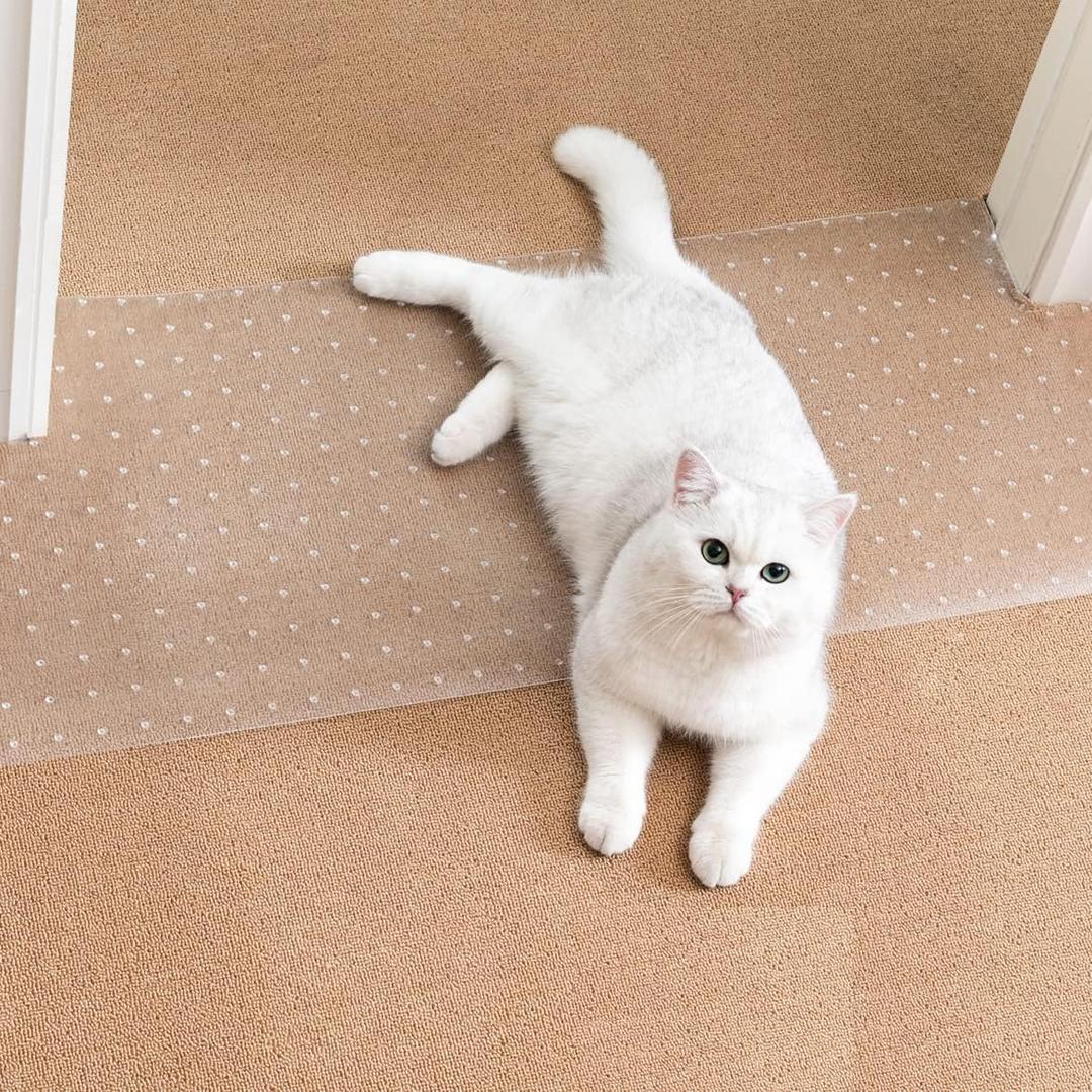 Uross Carpet Protector for Pets - Cat Carpet Protector for Doorway, Anti Scratch Under Door Cat Scratch Protector Mat, Easy to Cut Plastic Scratch Stopper Guard Carpet 3.6FT*2PCS (Transparent)