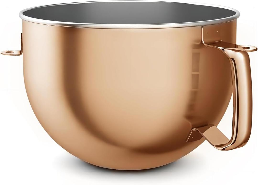 Copper Color Stainless Steel Mixer Bowl, Compatible with KitchenAid Series 5.5-6 QT Lift Stand Mixer, Suitable for KV25, KV25KP26, KB26, Dishwasher Safe, Heavy Duty, No Residue, Ergonomic Handle