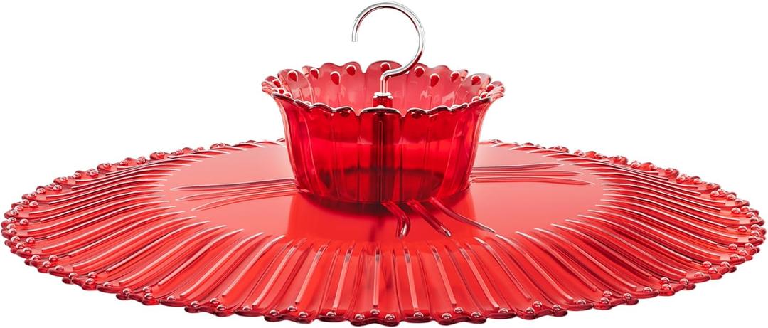 iBorn Hummingbird Feeders Sun Baffle, Ant Proof Moat Shade Cover Combo, for Hanging Bird Feeder for Outdoors Rain Guard, Red, 10.6inch