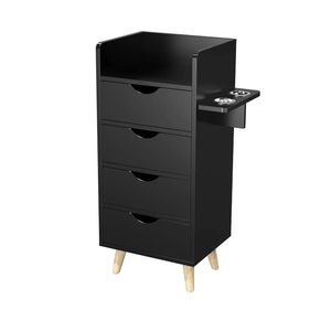 OmySalon 4 -Layer Salon Storage Cabinet,Beauty Barber Salon Styling Station Organizer Equipment,Hair Stylist Station Set with 2 Hair Dryer Holders，4 Drawers and Raised Table Legs, Black