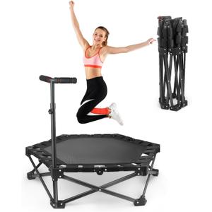 Foldable Mini Trampoline  One-Step Fold & Open, 42" Rebounder Trampoline for Adults & Kids, 450lbs Max Load, Adjustable T-Bar, Indoor & Outdoor Workout
