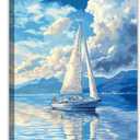Ocean Canvas Wall Art Sea Sailboat Picture Prints Abstract Seascape Paintings for Living Room Bedroom Office Bathroom Decor Framed(Ocean-5,16.00" x 24.00")