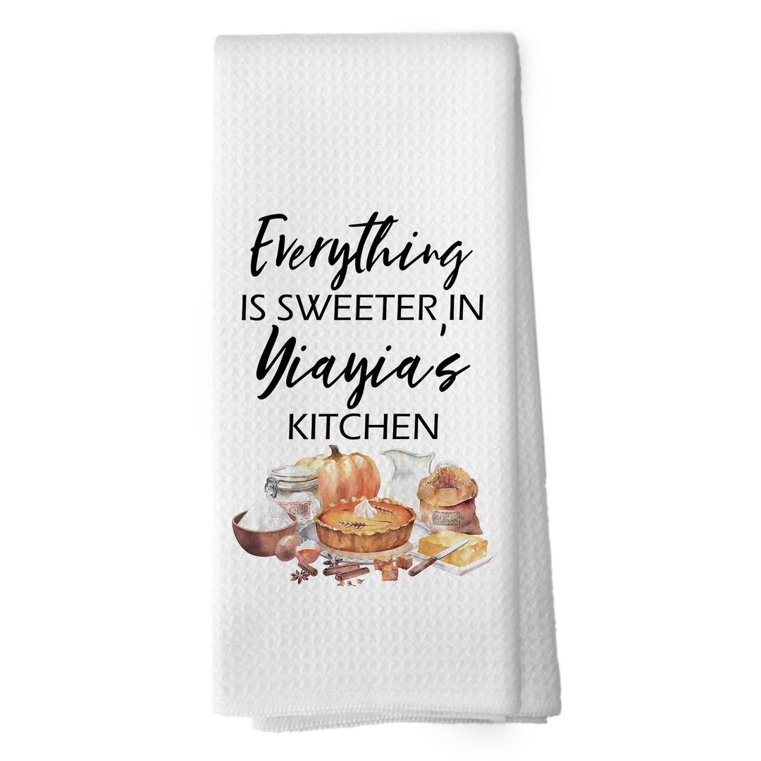 shiviody Yiayia Gifts Kitchen Towels - Gifts for Grandma Yiayia Dish Towels, Rustic Grandma Mothers Day Birthday Decorative Absorbent Dishcloths Hand Towel for Kitchen Decor 16x24 Inches