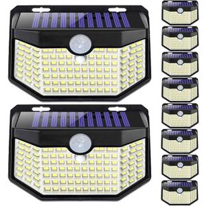 HMCITY Outdoor Solar Lights 120 LED with Motion Sensor and 3 Lighting Modes, IP65 Waterproof, 130  Wide Solar Wall Lights Powered for Garden Patio(Front Button 10Packs, Black Shell-Daylight White)
