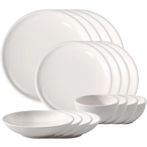Villeroy & Boch Artesano Original 16-Piece Dinnerware Set, Service for 4, Dinner and Salad Plates, Pasta and Rice Bowls, Premium Porcelain, Made in Germany, Microwave and Dishwasher Safe, Creamy White