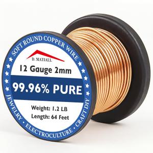 Copper Wire 99.95% Pure – 12 Gauge 2.0mm – 64 Feet, 1.2 Pound Spool – C11000 Soft Copper Wire Craft Wire for Gardening, Electroculture, Jewelry Making, Beading, Ground Wire & DIY (12 Gauge, 1.2 LB)