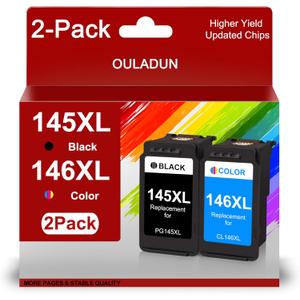 PG-145XL&CL-146XL Ink Cartridges Combo Pack Replacement for Canon 145XL/146XL 145 146 High Yield for PIXMA TS3110 iP2810 MG2410 MG2510 MG2910 MG3010 (1 Black, 1 Color)