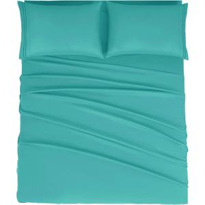 Mejoroom California King 1800 Thread Count Bed Sheets Set, Deep Pocket, Wrinkle & Fade Resistant, Hypoallergenic, 4Pcs Including Fitted & Flat Sheets, Teal