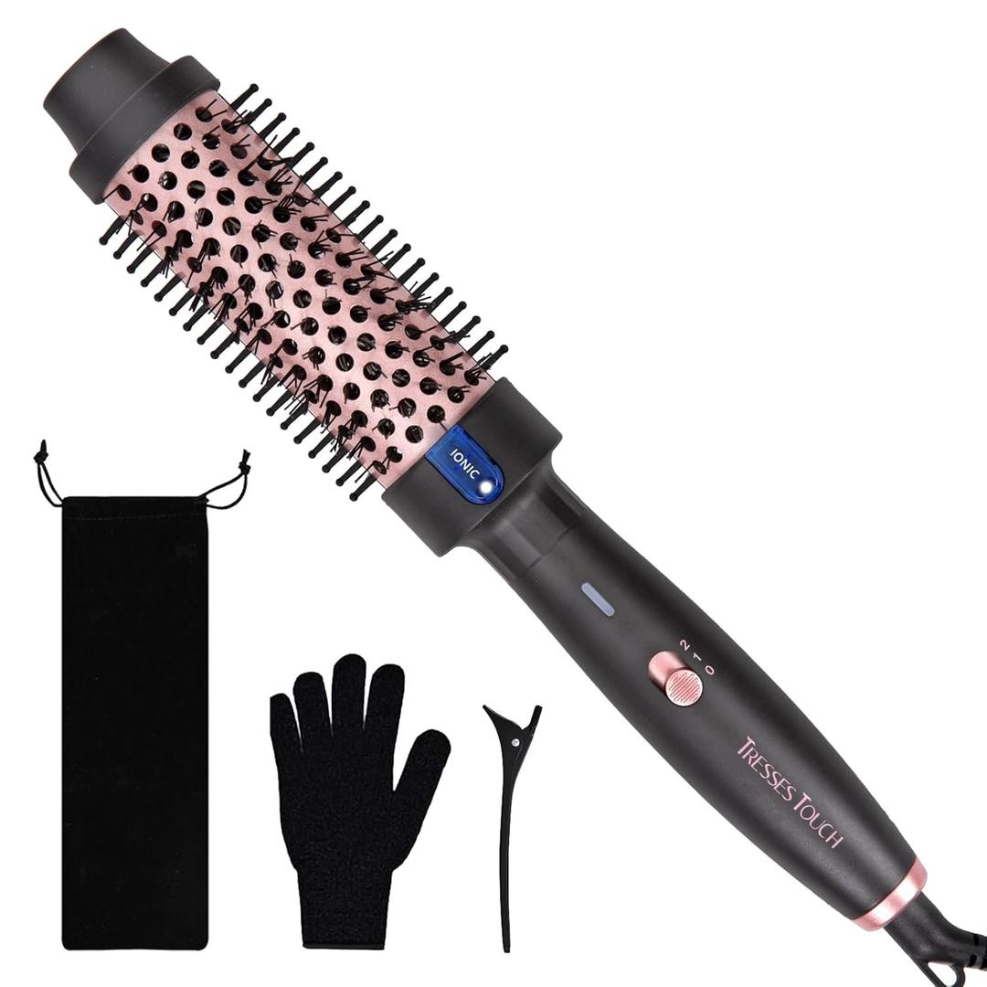 Thermal Brush 1.5", Thermal Round Curling Brush with 2 Settings, Long Lasting Universal Voltage Heated Curling Iron for All Hair, Tourmaline Ceramic, Negative Ion Technology, Rose Gold