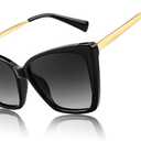FEISEDY Trendy Polarized Women Sunglasses, Retro Womens Square Cat Eye Sun Glasses B4134 (Black)