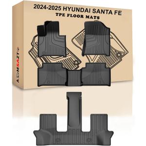 AOMSAZTO Floor Mats Fit for 2024 2025 Hyundai Santa fe (Not for Hybrid) - All Weather TPE Waterproof Anti-Slip Floor Liner 3Row - Car Mats for 2025 2024 Santa fe Fuel Accessories Black