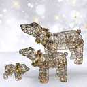 Lighted Christmas Decorations Outdoor Rattan Polar Bear 3-Piece - HOYECHI Polar Bear Family with 140 LED Lights, Zip Ties, Ground Stakes for Front Yard, Lawn - Rattan/Brown