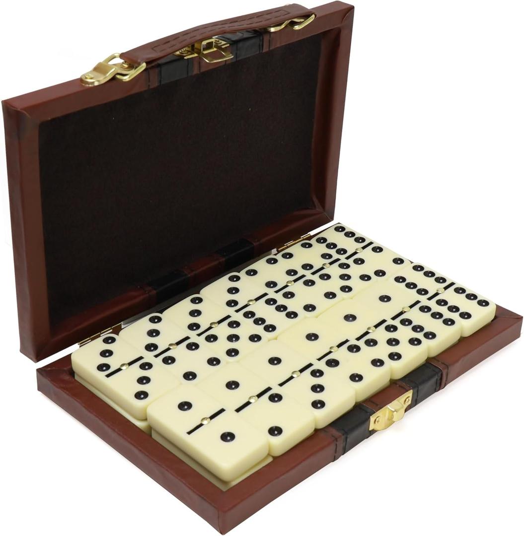 ERLLE - Premium Double 6 Dominoes Set, Jumbo Domino Set with Leather Case, Classic Domino Game for Adults & Kids, Travel-Friendly, Durable & Easy to Read Tiles