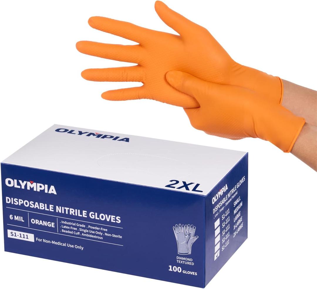 NORTHSKY Olympia Disposable Nitrile Gloves, 6 mil, Diamond, Orange 100 count (Medium)