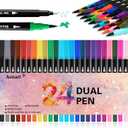 Aen Art Dual Brush Markers for Adult Coloring Books, 24 Colored Fine Point Marker Pen for Note taking Planner Hand Lettering Calligraphy Drawing Journaling